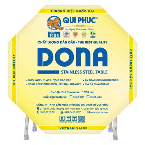 Combo Bàn inox DONA 1m2 cạnh vuông + 10 Ghế đẩu inox DONA mặt 30 phi 25 bông inox chính hãng tại Cần Thơ