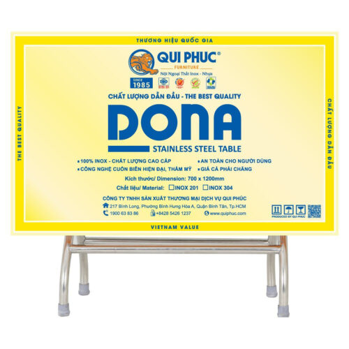 Combo Bàn inox DONA 700 x 1200 (mm) chân cao + 4 Ghế dựa inox 7 song ngang inox chính hãng tại Cần Thơ