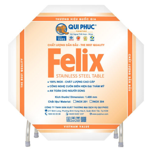 Combo Bàn inox FELIX 1m4 cạnh vuông + 10 Ghế đôn inox FELIX mặt 28 phi 19 inox chính hãng tại Cần Thơ