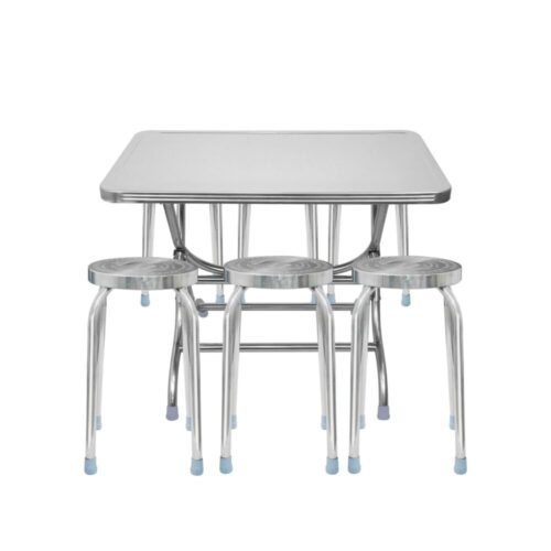 Combo Bàn inox FELIX 700 x 1200 (mm) 4U 201 + 6 Ghế đẩu inox DONA mặt 30 phi 25 bông