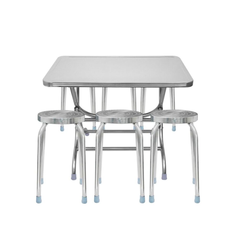 Combo Bàn inox FELIX 700 x 1200 (mm) 4U 201 + 6 Ghế đẩu inox DONA mặt 30 phi 25 bông