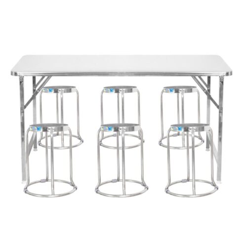 Combo Bàn inox FELIX Inno 680 x 1120 (mm) 201 + 6 Ghế đôn inox DONA mặt 30 phi 19 201