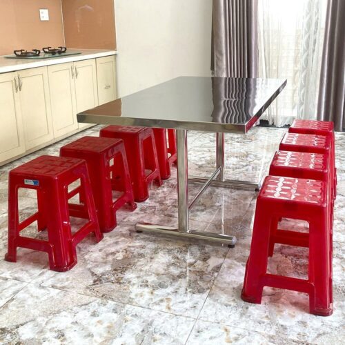 Combo Bàn inox Felix Otis chữ nhật + 8 Ghế cao super