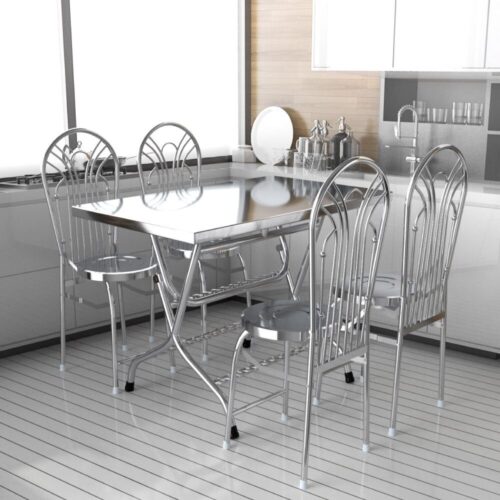 Combo Bàn inox WIN chữ nhật + 4 Ghế dựa xếp Dona inox phi 25