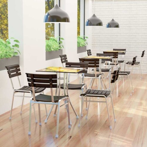 Combo Bàn kiếng Deli 6 tấc chân Eiffel + 4 Ghế inox Deli Clever